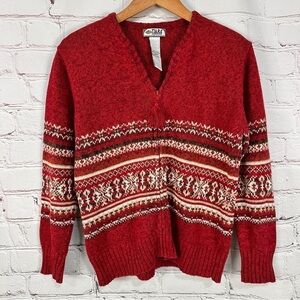 Vintage Christmas winter Sweater cardigan Women size Small Red Full Zip Front
